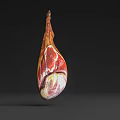 Suspended Cured Ham Leg With Marbled Meat And Fat On Dark Background
