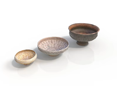 Handcrafted Sculpture Carving Ceramic Bowls With Various Sizes Intricate Patterns And Textures 3d model