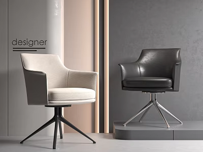 Two Designer Office Chairs Beige Upholstered And Black Leather With Black And Silver Bases 3d model