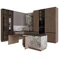 Modern Kitchen Cabinets Design With Wooden Frames And Marble Island Countertop