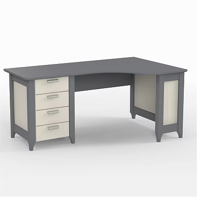 Modern Gray And White Desk With Curved Top And Storage Drawers For Home Office 3d model