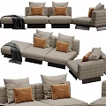 Light Gray Sectional Sofa with Brown Pillows Gray Throw Blanket Modern Modular Living Room