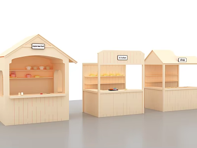 Kindergarten Wooden Play Structures For Kids Role Play Market And Café Areas 3d model