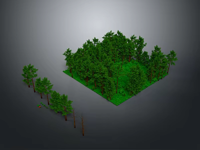 Green Forest Landscape With Dense Trees Lush Green Grass And Surrounding Trees In Square Area 3d model