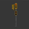Yellow Traffic Light Structure With Metal Pole And Multiple Signal Lights