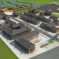 Traditional Ancient Architecture Complex With Black Tile Roofs Stone Paths And Green Grass