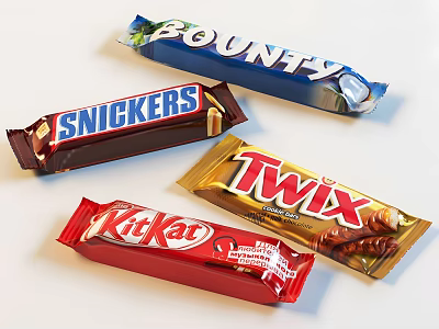 Assorted Chocolate Bars With Snickers Bounty Twix and KitKat Varieties 3d model