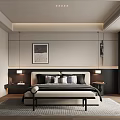 Modern Bedroom Interior Design With Bed Nightstands Table Lamps Artwork And Area Rug