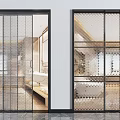 Modern Glass Sliding Doors With Metal Grid Frame Design For Interior Kitchen Space