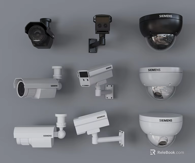 Various Security Surveillance Cameras With Dome Bullet And Hemisphere Designs 3d model
