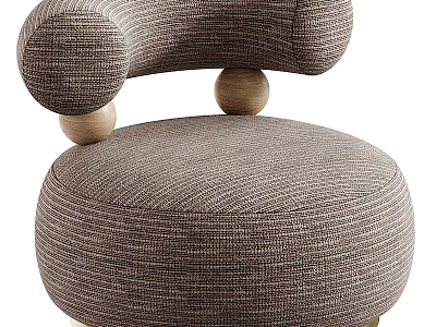 Modern Brown Single Sofa With Textured Fabric And Unique Curved Wooden Accents 3d model