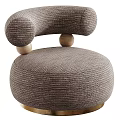 Modern Brown Single Sofa With Textured Fabric And Unique Curved Wooden Accents