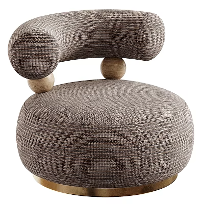 Modern Brown Single Sofa With Textured Fabric And Unique Curved Wooden Accents 3d model
