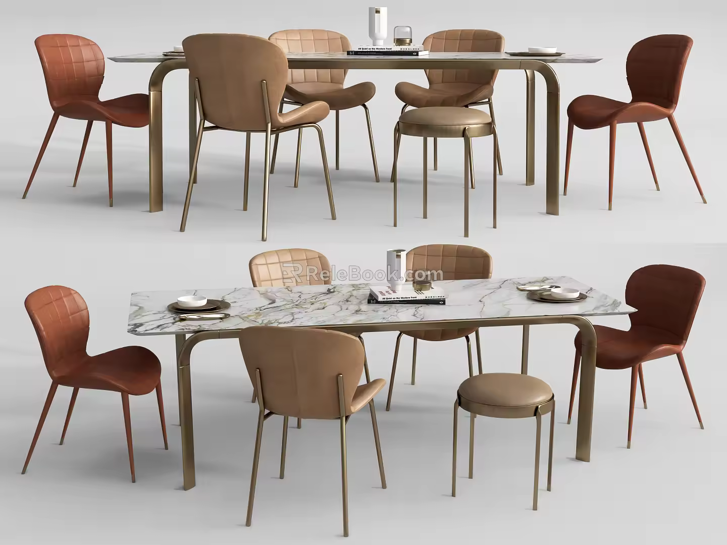 Modern Dining Table and Chair Combination Ornaments Single Chair Long Table 3d model