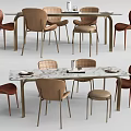 Modern Dining Table and Chair Combination Ornaments Single Chair Long Table 3d model