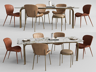 Modern Dining Table and Chair Combination Ornaments Single Chair Long Table 3d model