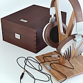 Premium Wooden Headphones With Silver Accents And Storage Box On Stand