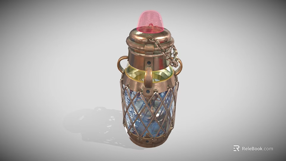 Vintage Copper Candle Lantern With Metal Lattice Design And Pink Top 3d model 