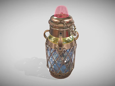 Vintage Copper Candle Lantern With Metal Lattice Design And Pink Top 3d model