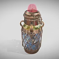Vintage Copper Candle Lantern With Metal Lattice Design And Pink Top