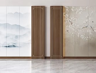 New Chinese background wall bedside wall background 3d model