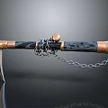 Decorative Vintage Sickle With Chain And Black Wooden Handle Brass Accents