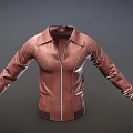 Brown Leather Jacket With Zipper Front Collar Design And Stitch Details