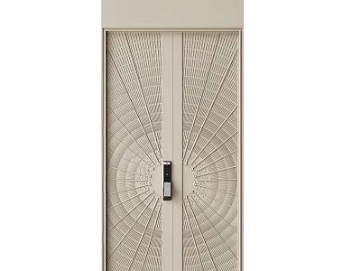 Elegant Modern Double Doors With Beige Finish And Symmetrical Radial Grid Design 3d model