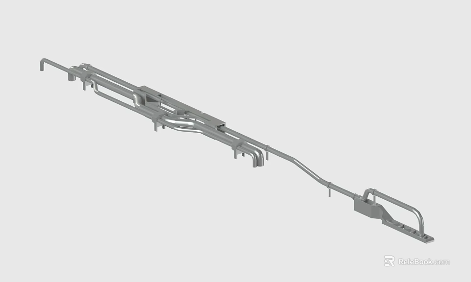 Mechanical Structure 3D Model With Extended Rail Connected Components And Mounting Brackets 3d model 