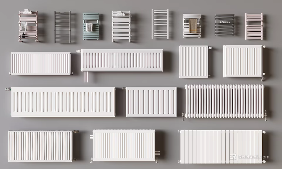 Various Modern Radiator Types With Different Designs For Home Heating 3d model