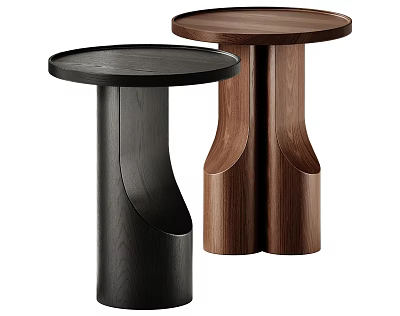 Modern Wooden Side Tables With Round Top Black Brown Color And Unique Base Design 3d model