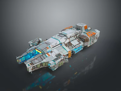 Futuristic Sci-Fi Spaceship with Metallic Exterior and Colorful Modular Sections and Glowing Blue Accent Parts 3d model