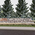 Stone Feature Wall With Trees Lawn Shrubs And P Granda Sign 3d model