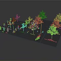 Neatly Arranged Landscape Tree Models On Black Platform With Various Sizes