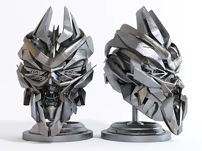 Mechanical Style Head Sculpture Ornament Decoration Set with Metallic Texture Base Stand 3d model
