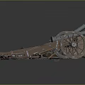 Three Ancient Military Cannons With Wheels In Different Styles And Gray Brown Colors