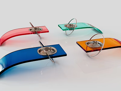 Colorful Acrylic Curved Trays With Metal Bowl Inserts Modern Decor 3d model