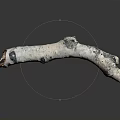 Handcrafted Curved Birch Wood Artifact With Natural Stone Inlays And Black Spot Textures