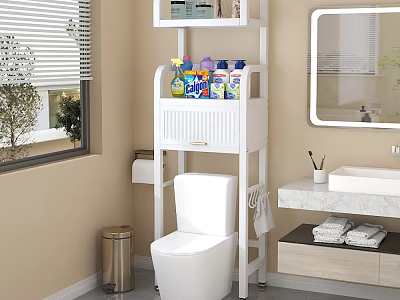 Modern White Bathroom Cabinet Rack With Multi Layer Storage And Toiletries Organizer 3d model