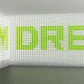 White Grid Patterned Background Wall with Green Letters for Modern Interior Design