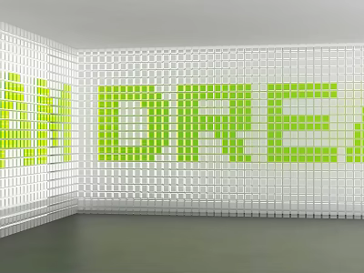 White Grid Patterned Background Wall with Green Letters for Modern Interior Design 3d model