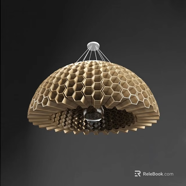 Unique Modern Honeycomb Design Wooden Chandelier With Dome Shape Interior Lighting 3d model 