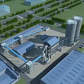 Industrial Factory Complex With Large Silos Surrounding Trees Access Roads And Production Facilities