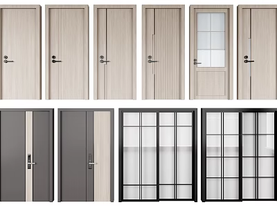 Modern Hinged Doors with Various Designs Glass Panels and Wooden Frames 3d model