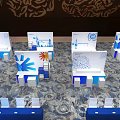 2025 China Digital Economy Innovation Summit Venue With Blue White Chairs Screen And Chandeliers