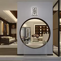 Modern Lobby Interior Design With Glass Doors Decorative Paintings Pine Tree And Stone Ornaments