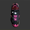 Stylish Black Pink Camouflage Sneakers With Breathable Mesh And White Red Sole