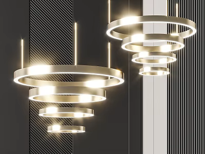 Contemporary Circular Layered Chandeliers Illuminated In Stylish Interior Design 3d model