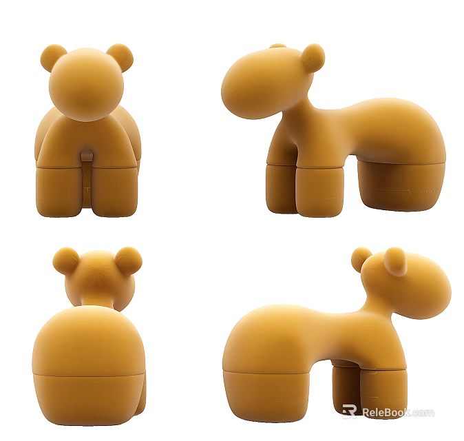 Adorable Yellow Animal Shaped Children's Chair With Cute Ears Design For Kids 3d model 