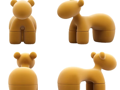 Adorable Yellow Animal Shaped Children's Chair With Cute Ears Design For Kids 3d model